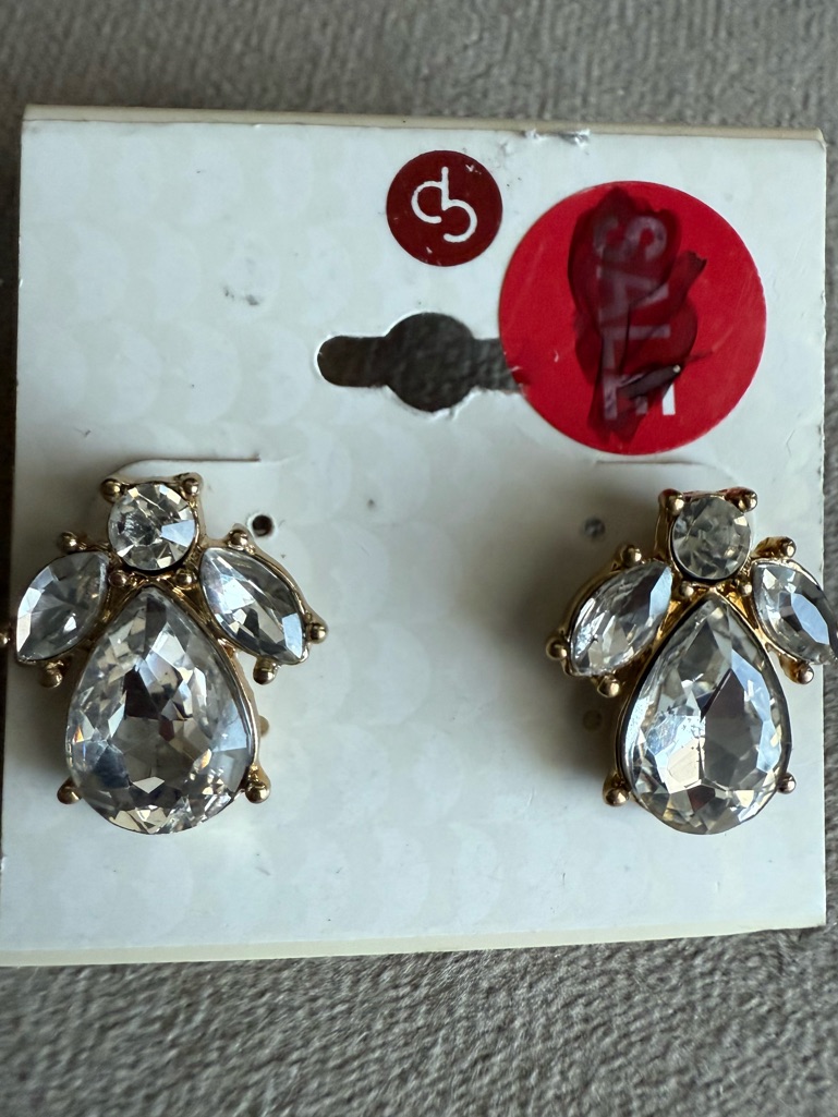 Dress Barn Clear Crystal Teardrop Gold-Tone Stud Earrings